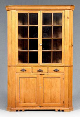 New England pine corner cupboard dated 1834 single case construction