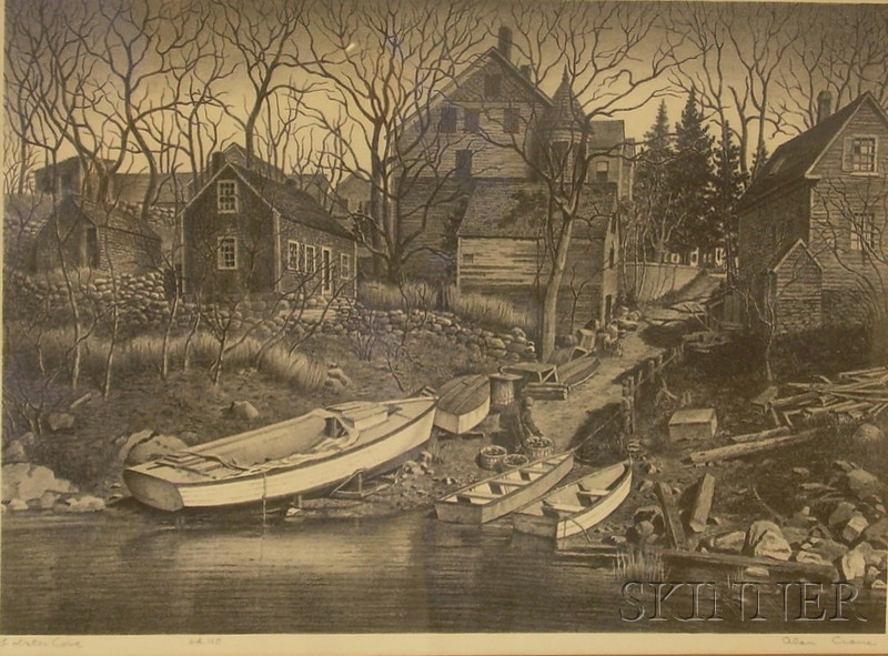 Framed Lithograph on Paper Coastal View Lobster Cove by Alan