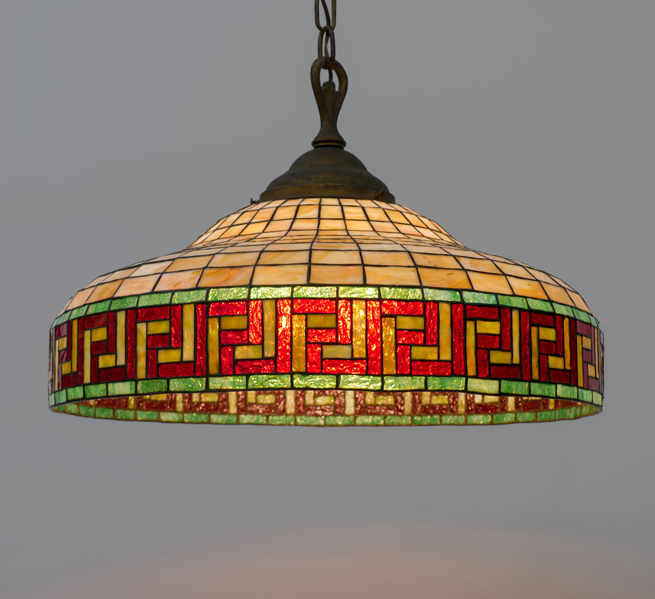 LARGE HANDEL STYLE STAINED GLASS CHANDELIER 3 Light Handel style
