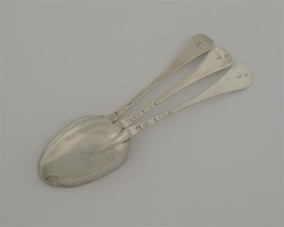 A rare set of three Hanoverian tablespoon with plain rattails