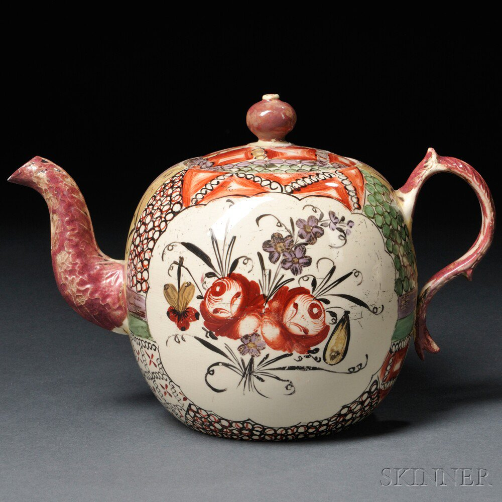 Staffordshire Cream colored Earthenware Teapot and Cover England c 1770
