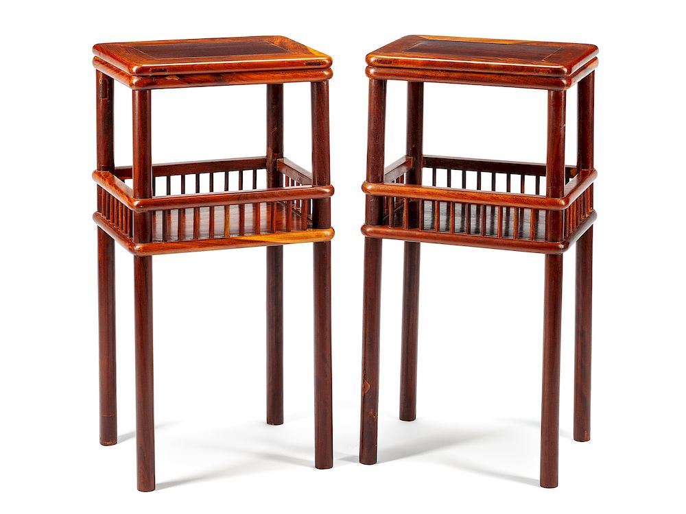 A Pair of Chinese Hardwood Two Tier Tables A Pair