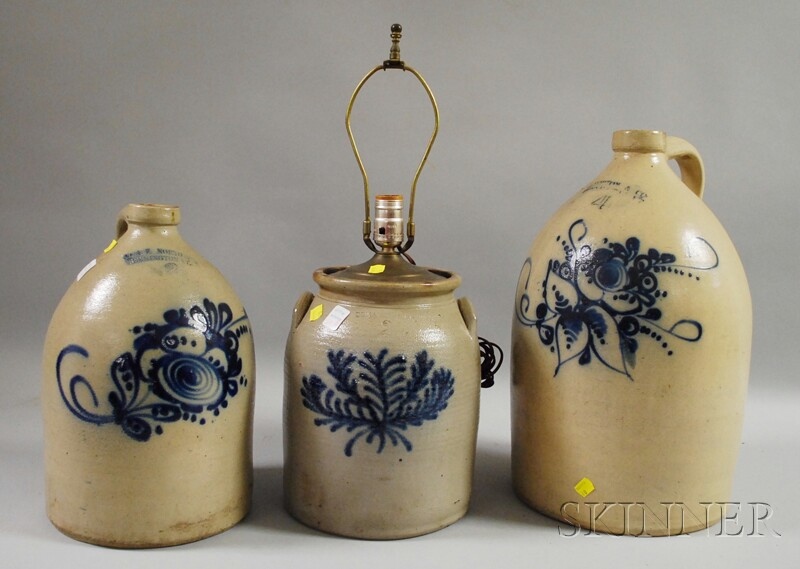 Three Pieces of Cobalt decorated Stoneware a J Norton Co