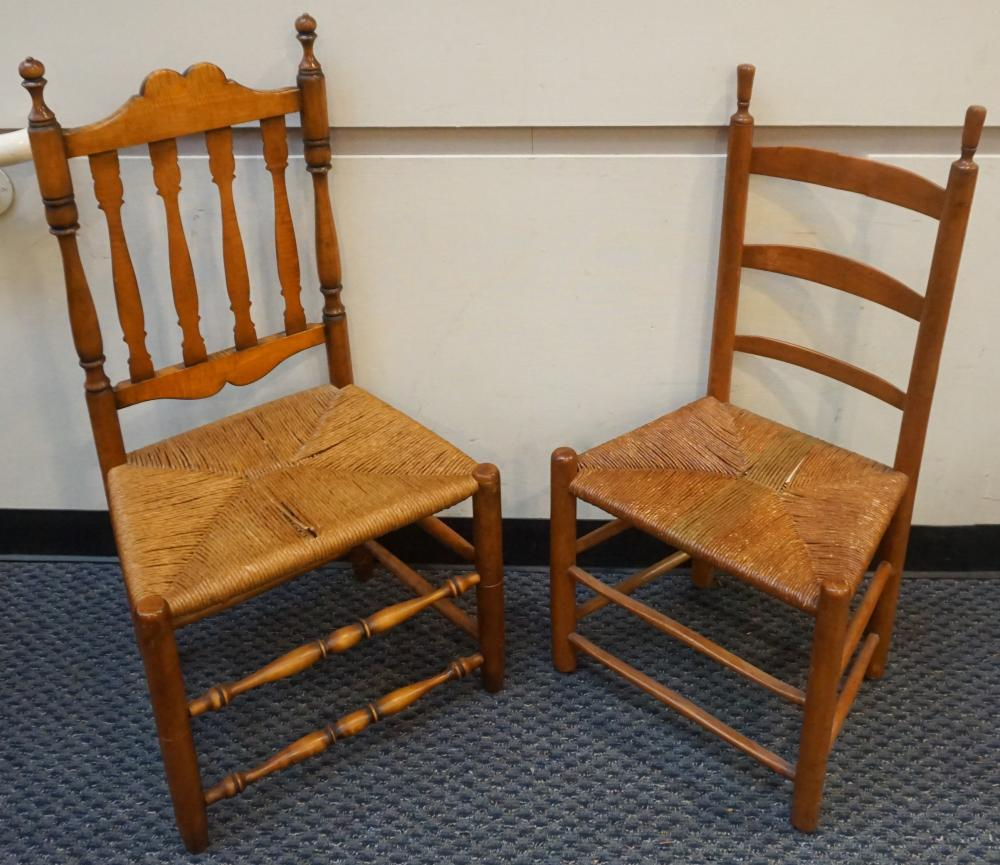 Two Early American Style Maple and Rush Seat Side Chairs