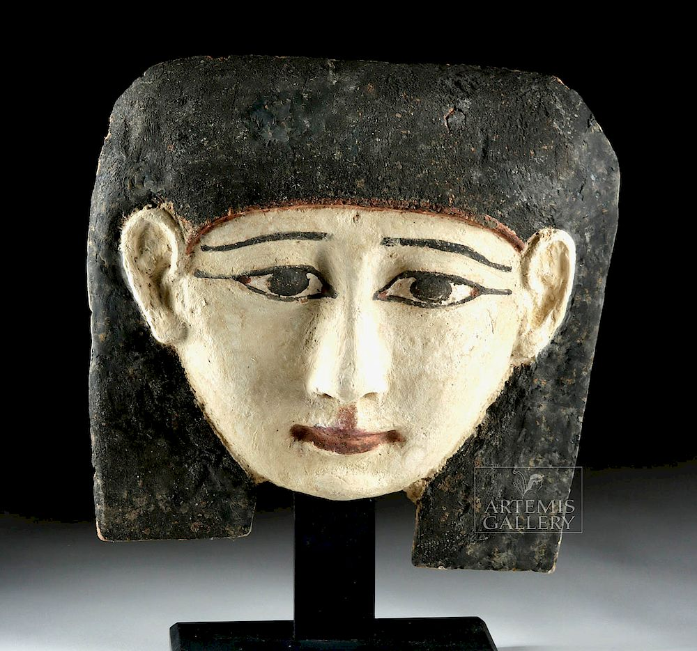 Egyptian Late Dynastic Painted Cedar Sarcophagus Mask Egypt Late Dynastic