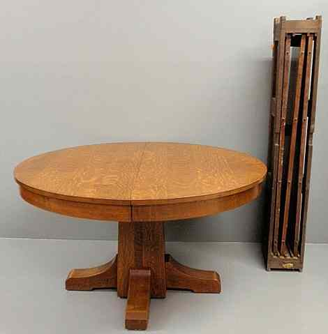 L J G Stickley Arts Crafts oak dining table with