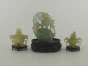 Two Chinese green hardstone carved of two handled covered censers