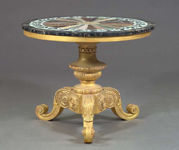 Italian Giltwood Marble Top Center Table the circular specimen marble