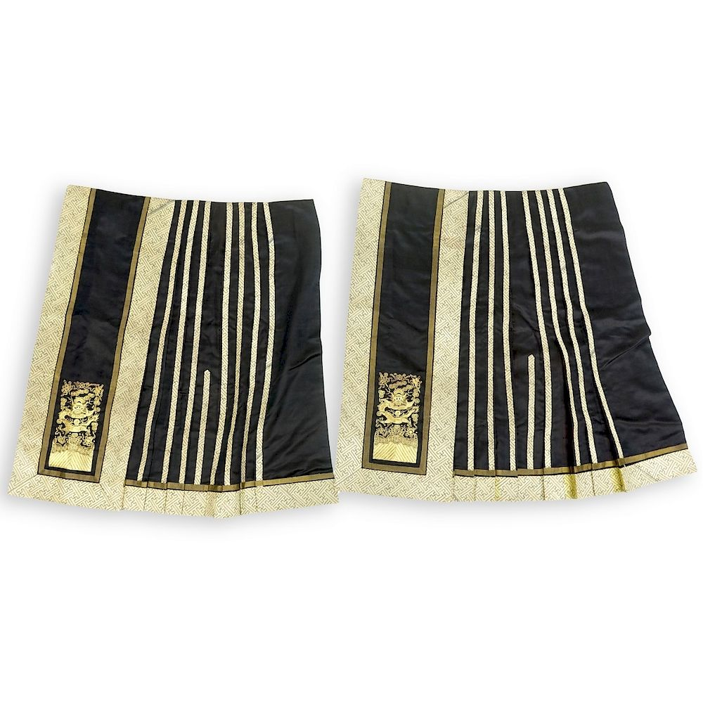 Chinese Apron Skirt antique Chinese Embroidered 2 Panel Silk Apron