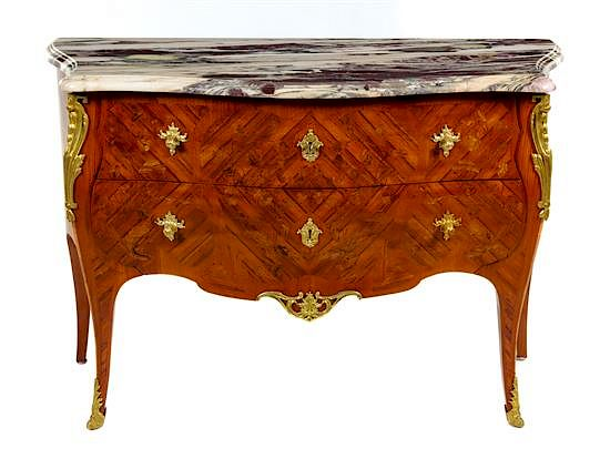 A Louis XV Gilt Bronze Mounted Marquetry Commode Height 33