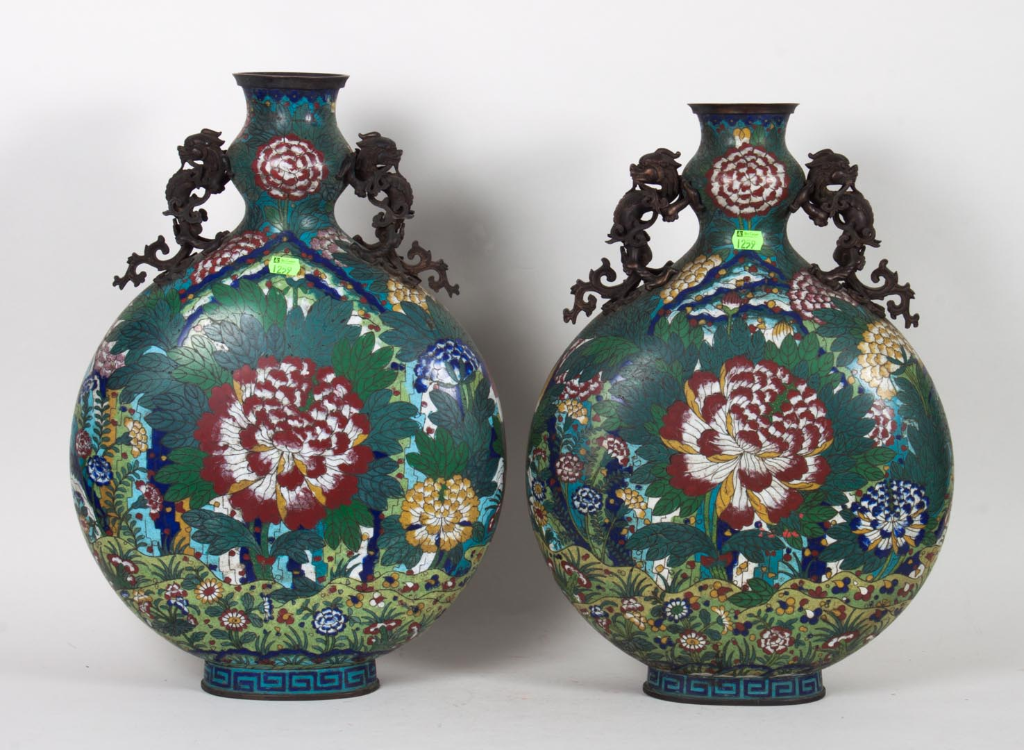 Pair of Chinese cloisonne enamel moon flask vases late 19th