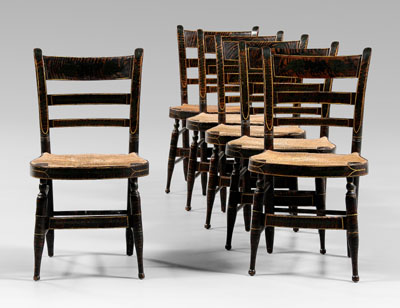 Set of six American fancy painted side chairs each boldly