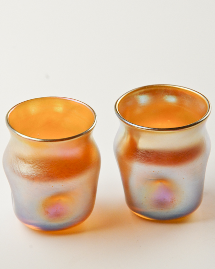 Two Tiffany Favrile Cordials in iridescent gold Both marked L