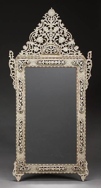 A Levantine shell inlaid hardwood pier mirror The rectangular mirror