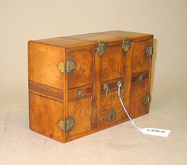 A Continental inlaid walnut and pearwood table box possibly Italian