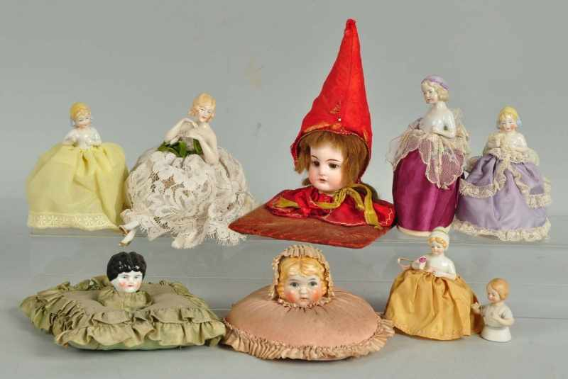 Lot of 9 German Novelty and Half Dolls Description Lady
