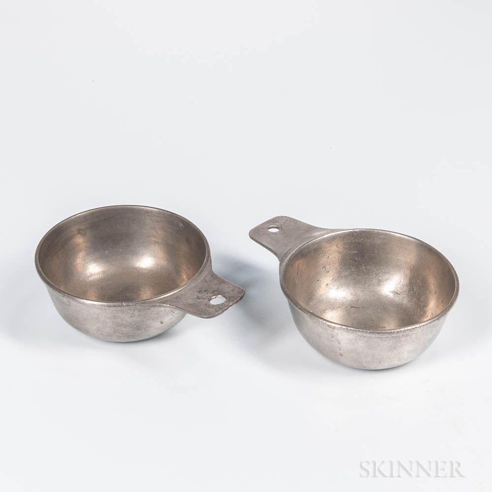 Two Pewter Porringers Two Pewter Porringers 19th century with tab