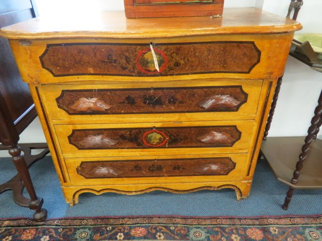 Victorian Cottage Style Handpainted Chest carved leaf pulls 4 drawer