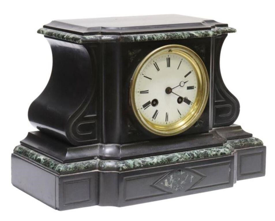 French striking mantel shelf clock late 19th c green marble