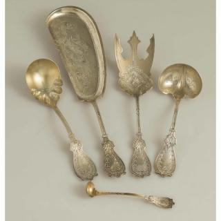 Silver Serving Pieces Faralone Pattern Five silver serving pieces Faralone
