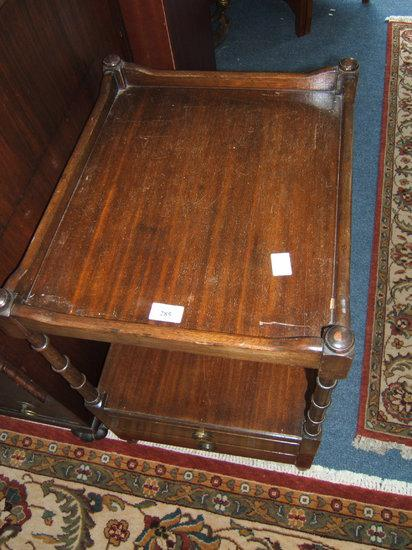 A modern mahogany occasional table with tray top ring turned