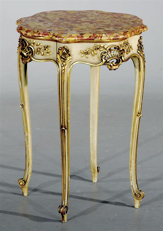 Louis XV style carved and painted fruitwood occasional table late