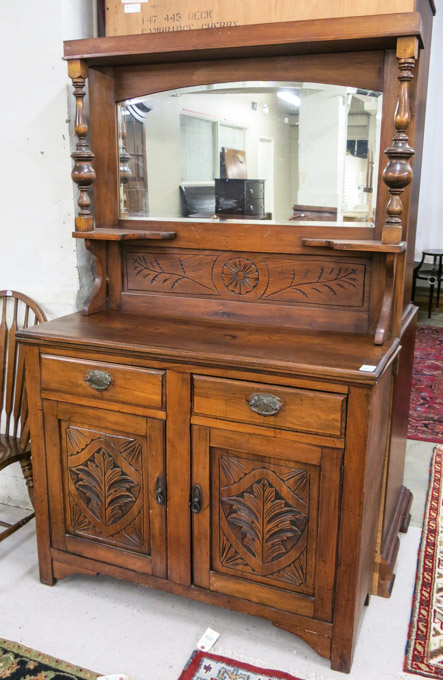 VICTORIAN SIDEBOARD English c 1900 having a mirror paneled top