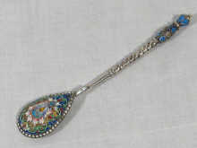 Russian Interest A silver and enamel Russian spoon hallmarked Moscow