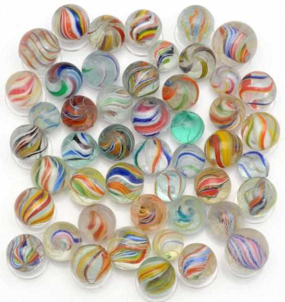 Lot of Approximately 48 Handmade Swirl Marbles Includes multicolored divided