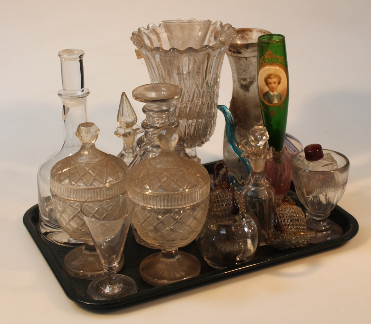 Various glassware and crystal to include a pair of lidded