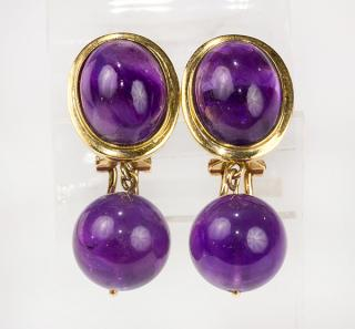 Pair of amethyst and 14k yellow gold drop earrings Pair