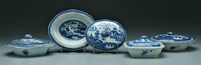 Four lidded Canton serving dishes three cartouche shaped all with