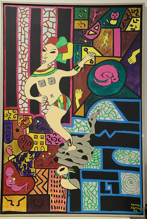 Manuela Dikoume b 1956 oil on canvas geometric abstraction of