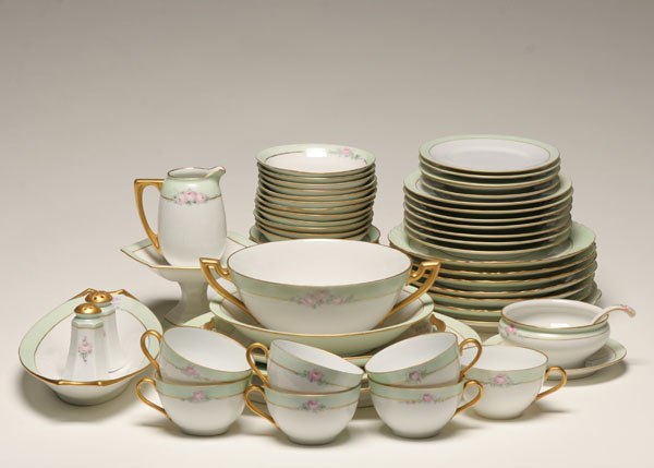 Victorian hand painted floral and gilt china set of dishes