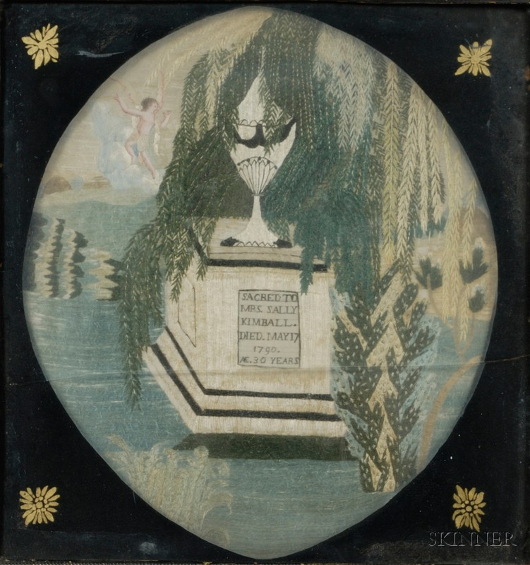 Silk Needlework Mourning Picture probably America c 1790 silk threads