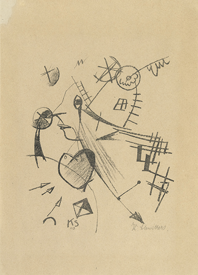 KURT SCHWITTERS Komposition mit Kopf im Linksprofil Lithograph on light