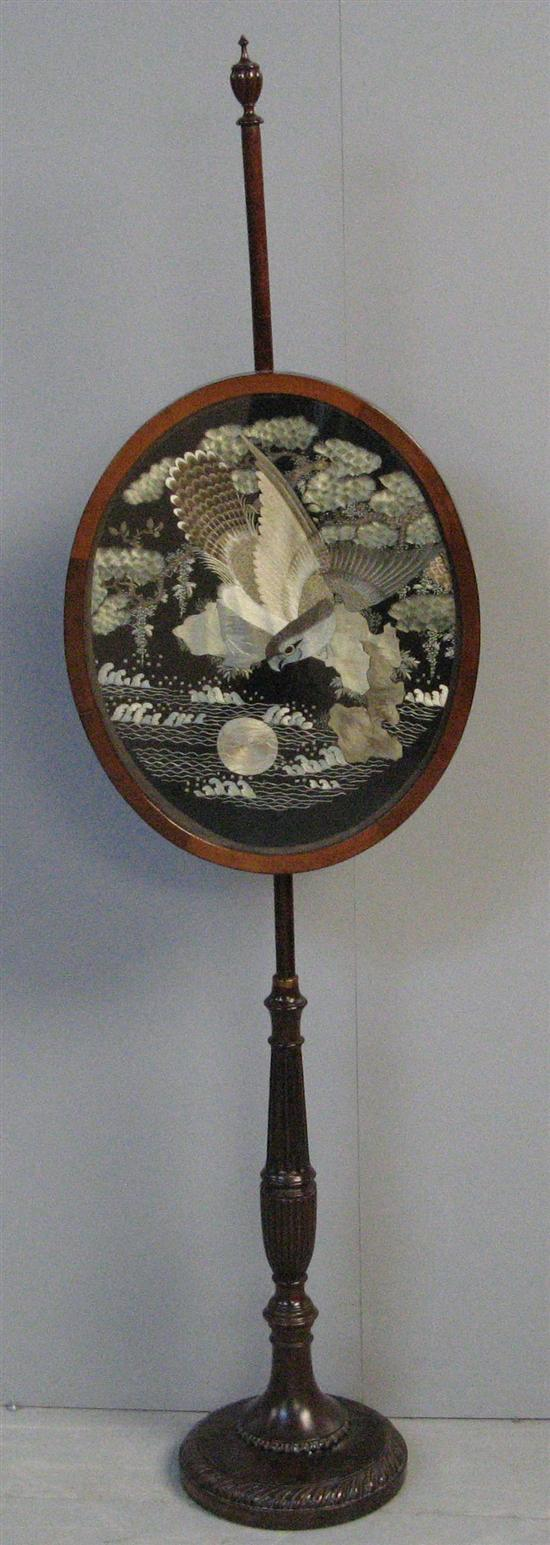 19th century mahogany pole screen the oval screen inset with