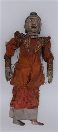 BURMESE SILK ROBED WOOD STRINGED PUPPET Dressed as a prince