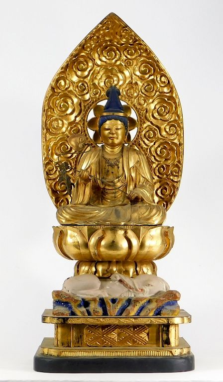 LG Japanese Meiji Gilt Lacquer Seated Buddha Japan Meiji Period