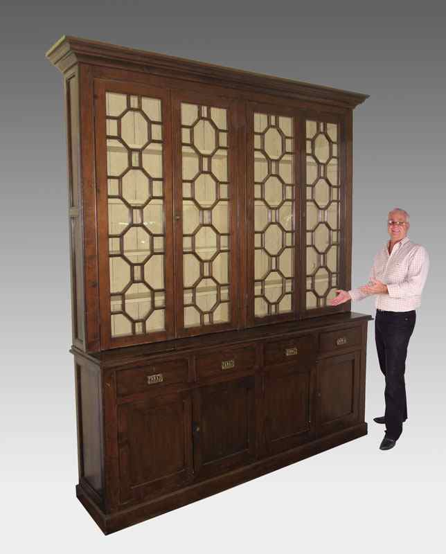 ASTRAGAL GLAZED BREAKFRONT BOOKCASE CABINET Late 19th C English four