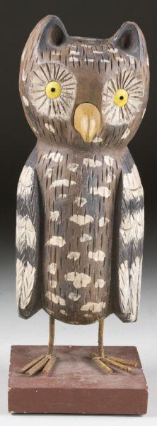 Folk Art Carved and Painted Owl Figural 20th c full