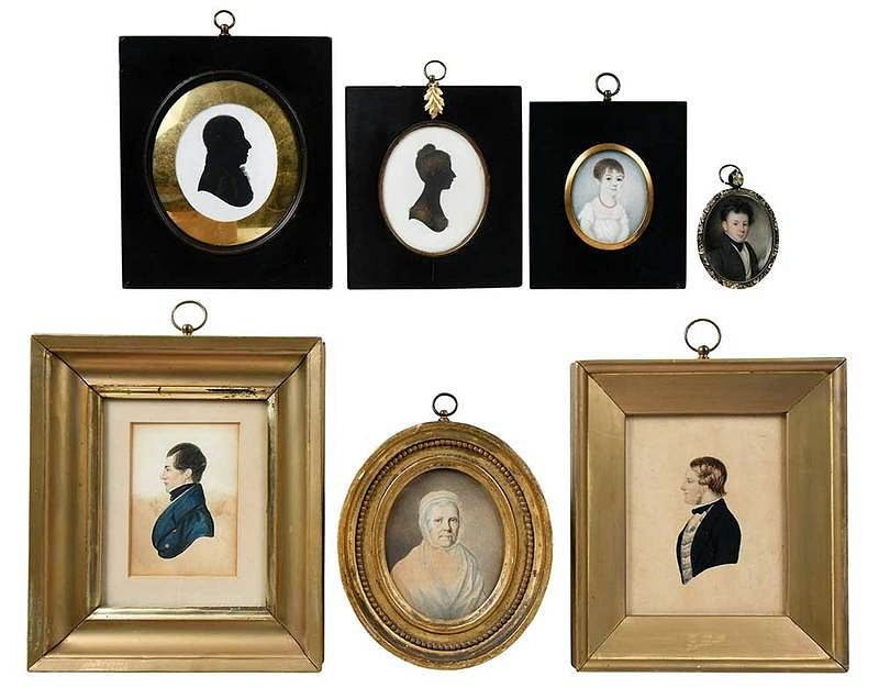 Seven Silhouette and Portrait Miniatures British 18th 19th century Young