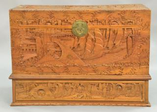Carved camphorwood Chinese cheston base with a drawer ht 20in