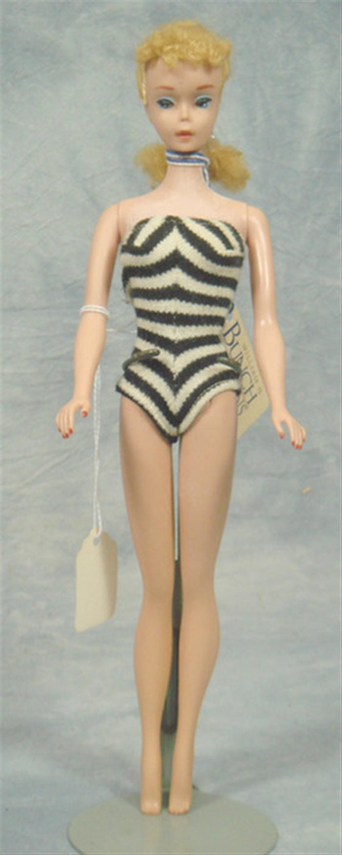 6 Vintage Blonde Ponytail Barbie Doll has some light green
