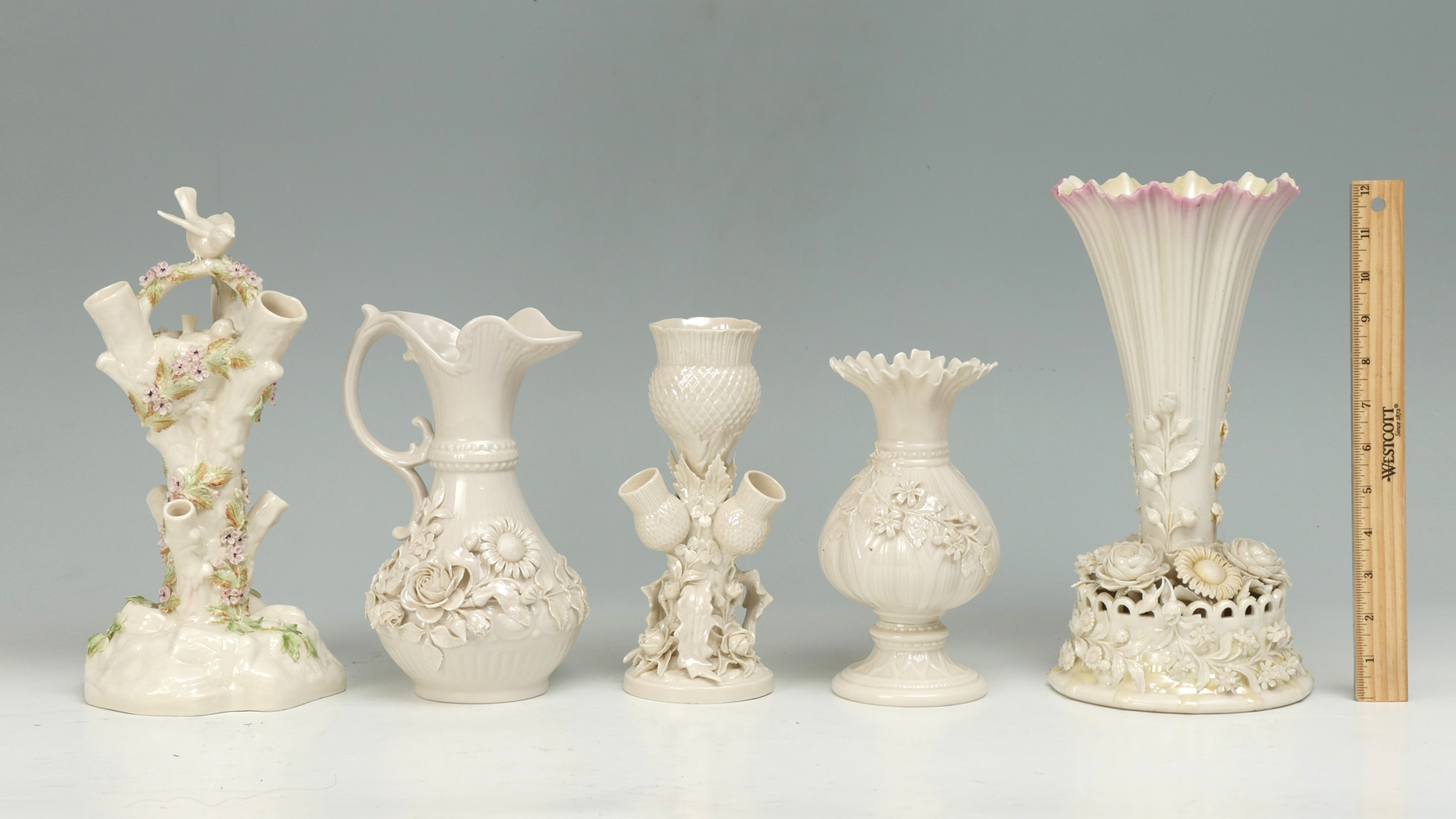 5 PIECE BELLEEK LOT 1 11 Trumpet Spill Vase has