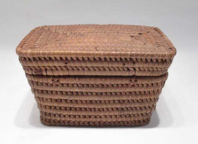 LIDDED COIL BASKET natural color hand made basket with rectangular