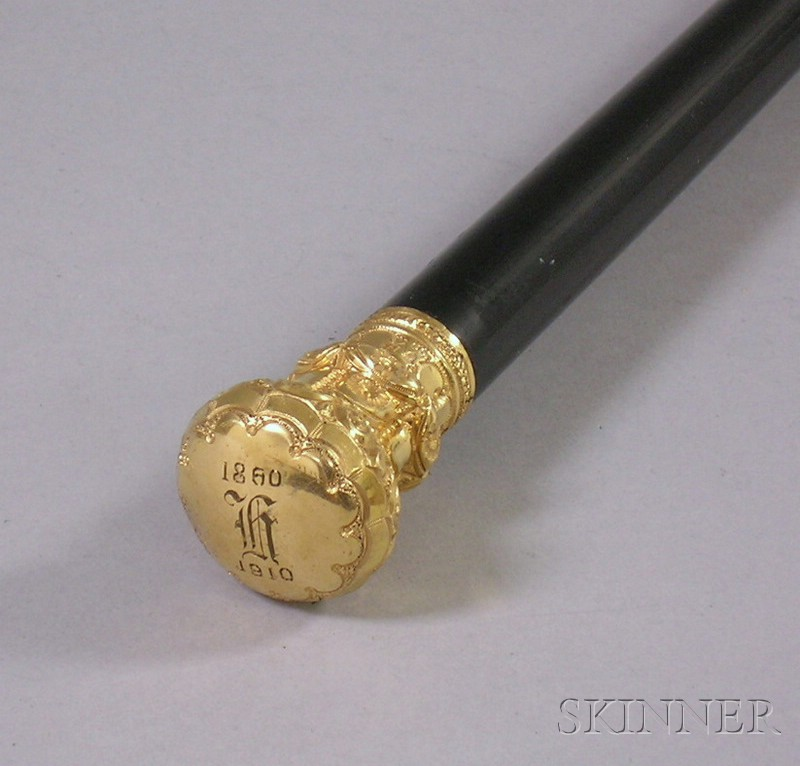 14kt Gold Handled and Ebonized Wood Cane dated 1860 and