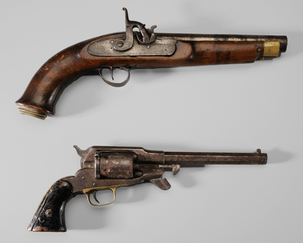 Two Early Hand Guns percussion pistol with 8 in barrel