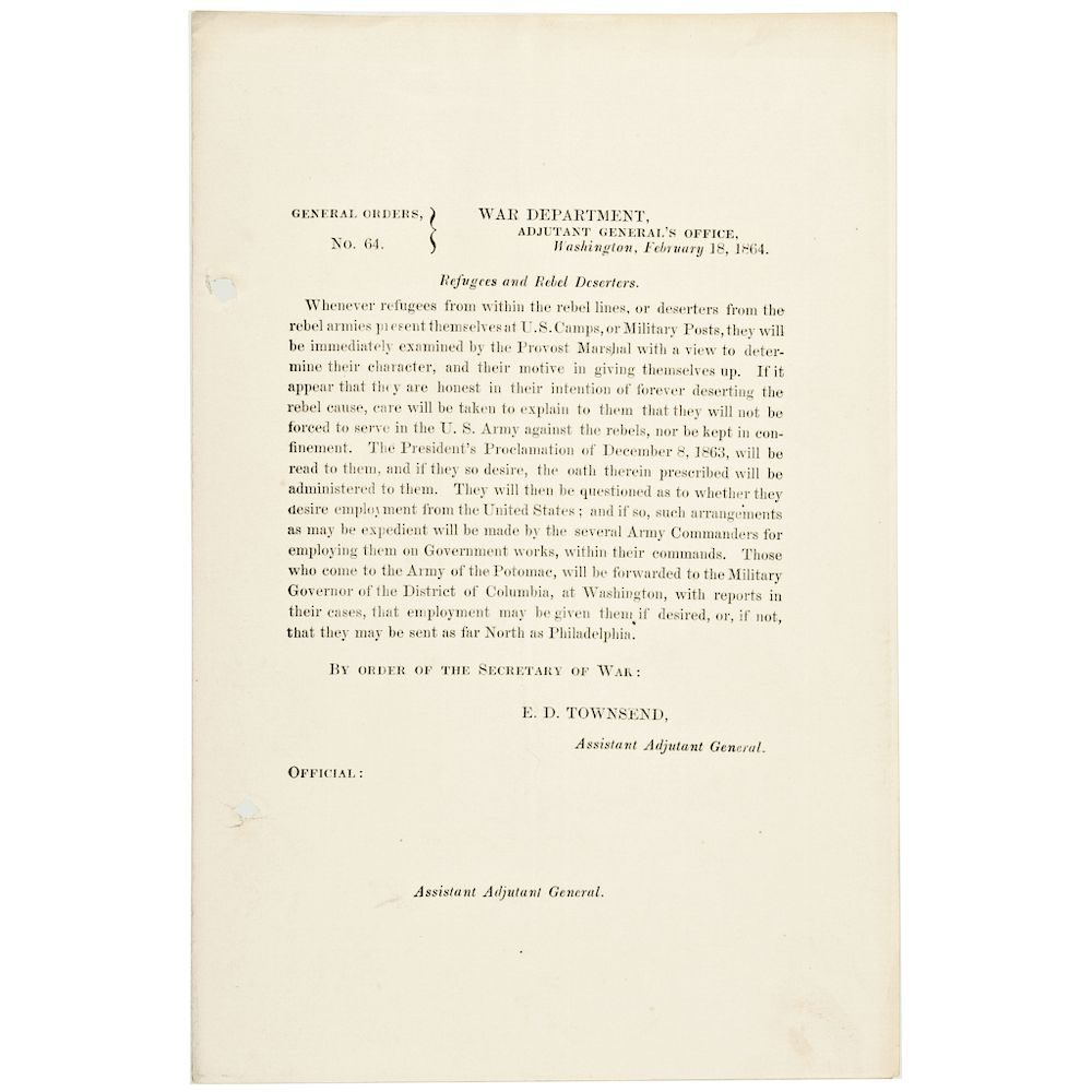 1864 Refugees and Rebel Deserters Civil War Union War Department