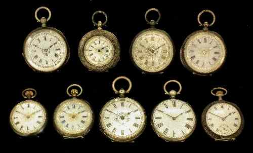 Nine 19th Century Swiss lady s silvery metal cased open